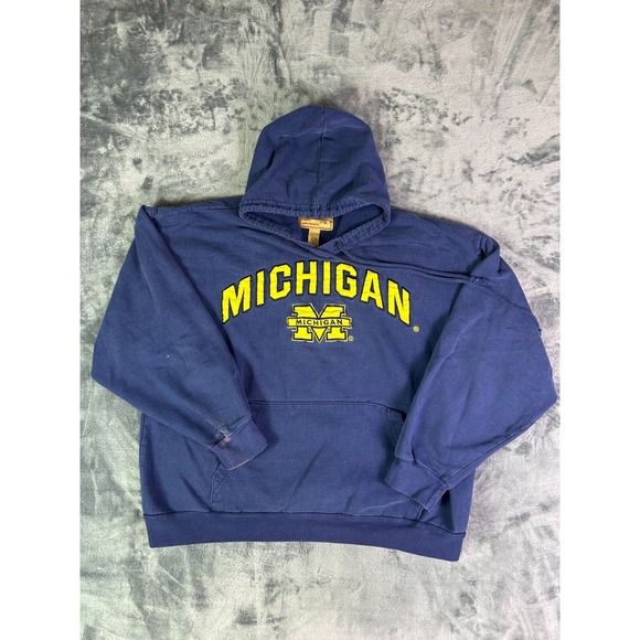 Vintage Michigan Wolverines Hoodie Large Blue Spellout Retro Logo Athletic Dept - Picture 1 of 7